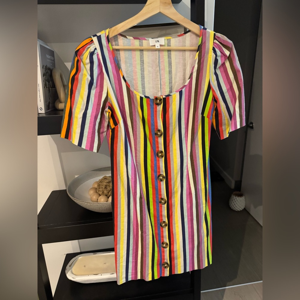 LPA Vibrant Striped Button-Down Mini Dress
